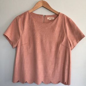 Pink Scalloped Velvet Shirt